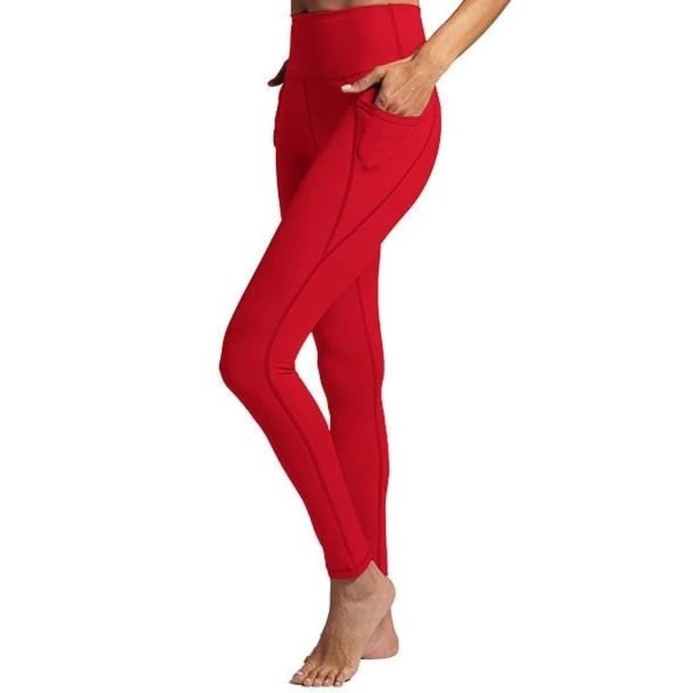 Whisper Red Cabernet Crimson Cropped Leila 7/8 Leggings Slit Pockets NWT Small